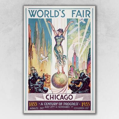 Vintage 1933 Chicago Worlds Fair Wall Art - Multi-Color