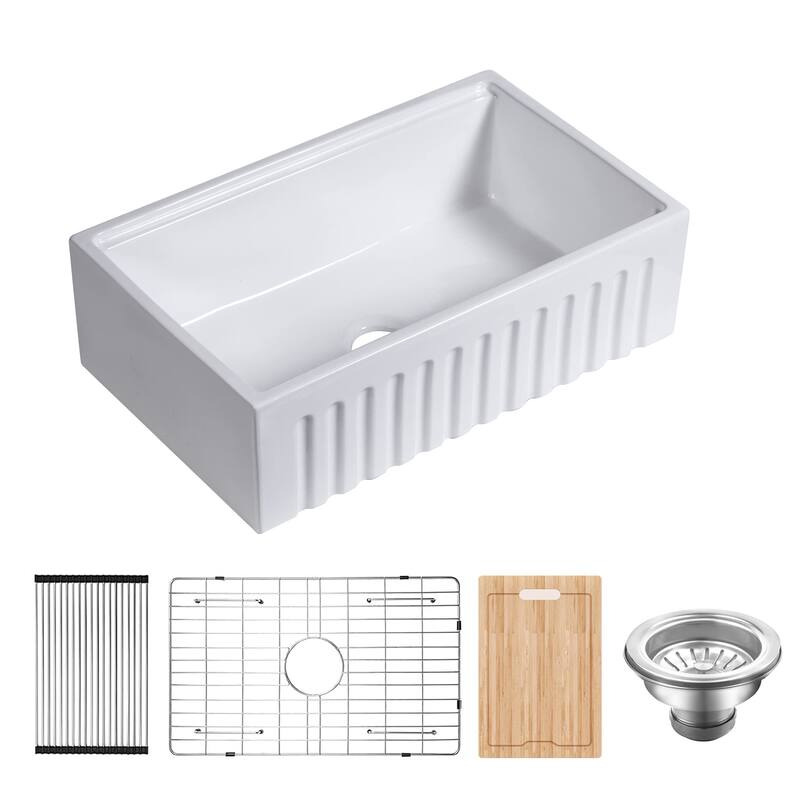 0"x 20"White Workstation Reversible Ceramic Farm Apron Front Kitchen Sink