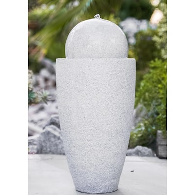 XBrand Modern Stone Textured Round Sphere Water Fountain, LED Lights, 25.6 Inch Tall, Grey