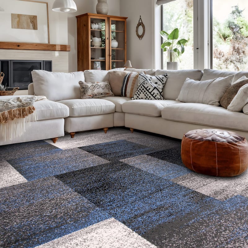 World Rug Gallery Modern Geometric Boxes Area Rug - 5' x 7' - Blue - Rectangle