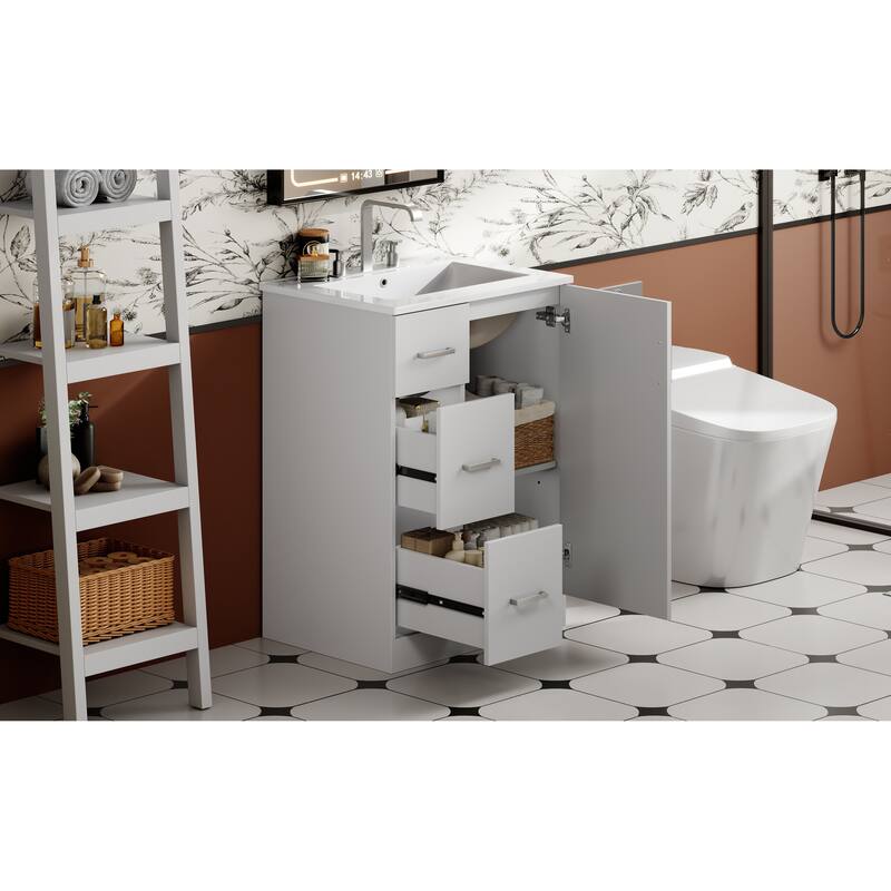 GDFStudio - Elmbrook Modern Bathroom Vanity with Ceramic Sink and 2 Storage Drawers & Soft-Closing Door - 24'W