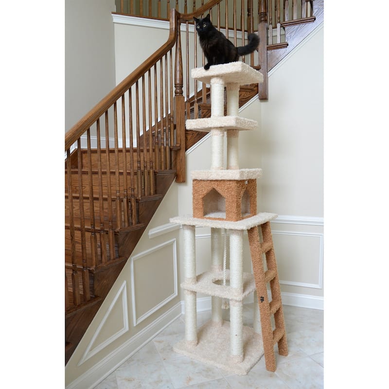 Multi-Level Real Wood Cat Tower Cat Tree In Beige