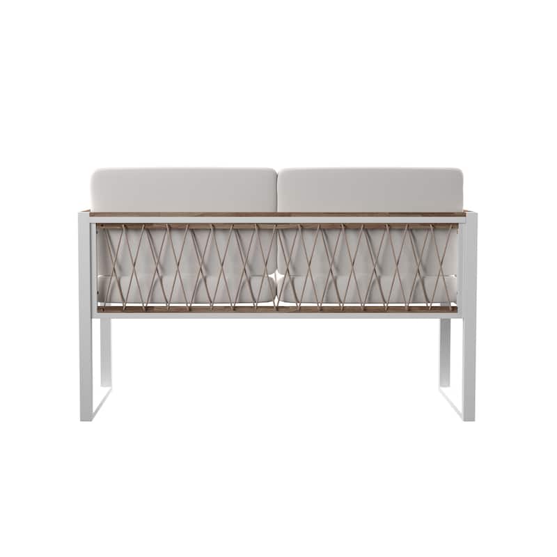 SEI Furniture Wiota Natural Acacia Wood Outdoor Loveseat with Deep Seating Cushions and Rope Accents