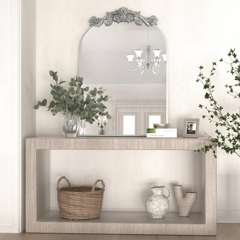 Baroque Ornate Metal Arch Mirror - 19W * 30H Inches