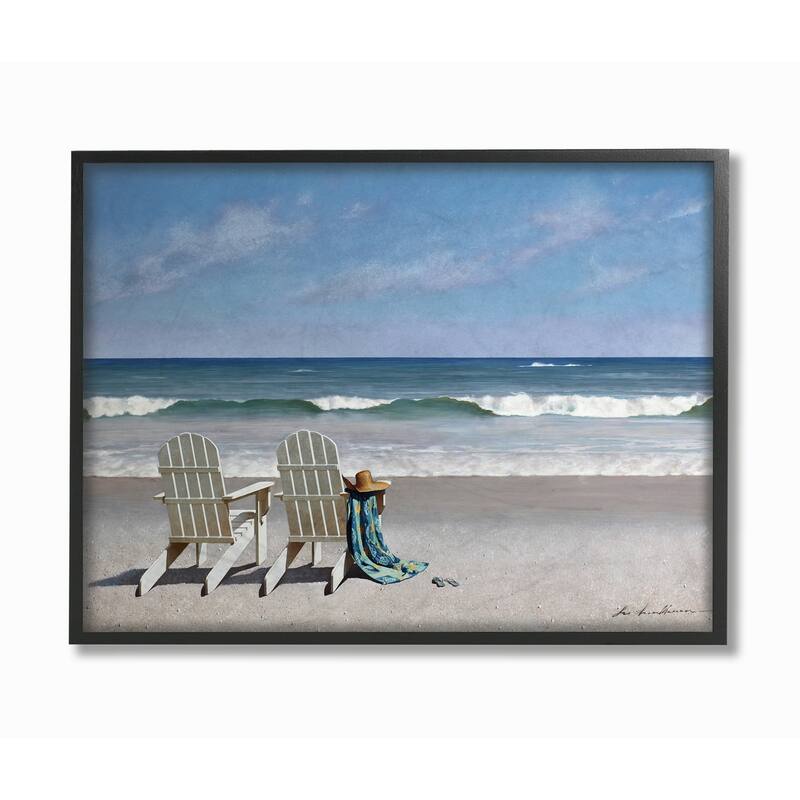 Stupell Two White Adirondack Chairs on the Beach Framed Art, 11 x 14, Design By Artist Zhen-Huan Lu - Multi-Color