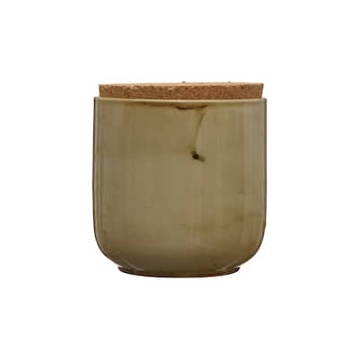 Stoneware Jar with Cork Lid, Reactive Glaze
