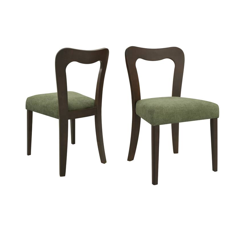 Set of 2 Modern Dining Chairs with Rubberwood Frame and Upholstered Seats - Open Back Armless Design