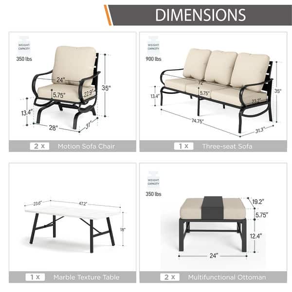 dimension image slide 2 of 14, MAISON ARTS 5/7/9-Seat Patio Conversation Set, Outdoor Sofa Set with Single Sofa Chairs, 3-Seater Sofa, Ottoman and Coffee Table