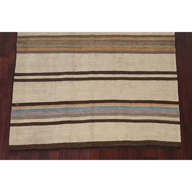 Natural Dye Striped Kilim Contemporary Wool Area Rug Flat-weave Carpet - 5'0" x 6'6"