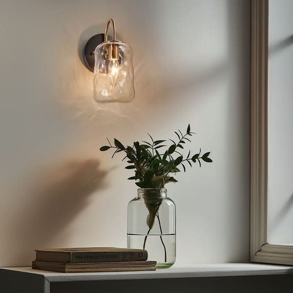 slide 2 of 13, Modern Farmhouse 1-Light Mason Jar Wall Sconce Hand-blown Glass Bathroom Vanity Light - D 4.3" x H 9.4" D 4.3" x H 9.4"