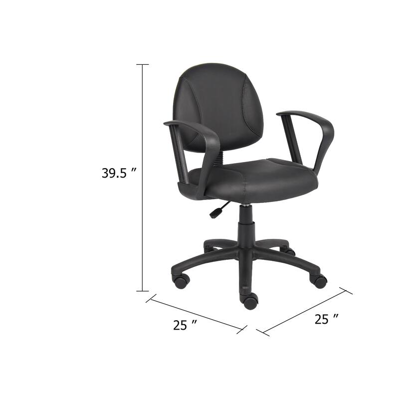 Wen Swivel Posture Chair, Loop Arms, Black Faux Leather Waterfall Seat