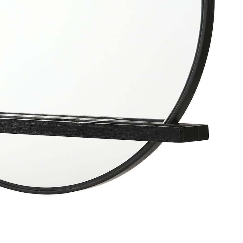 Fij Oval Dresser Mirror, Black Wood Frame, Felt-lined Tray, 38 Inch
