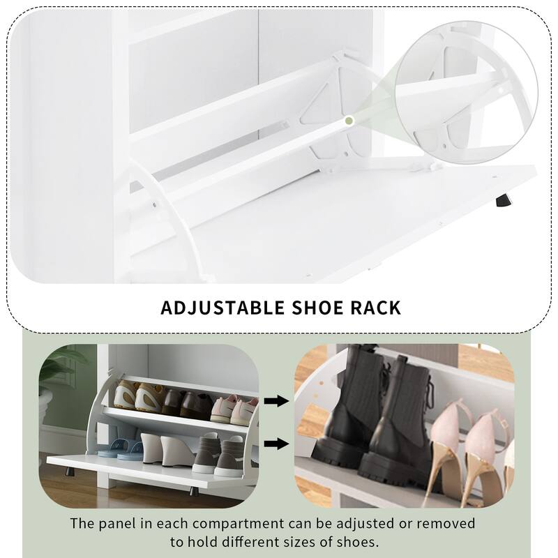 Entryway Organizer with 2 Drawers,Wood Grain Pattern Top Shoe Cabinet with Drawer, Free Standing Shoe Rack with Adjustable Panel