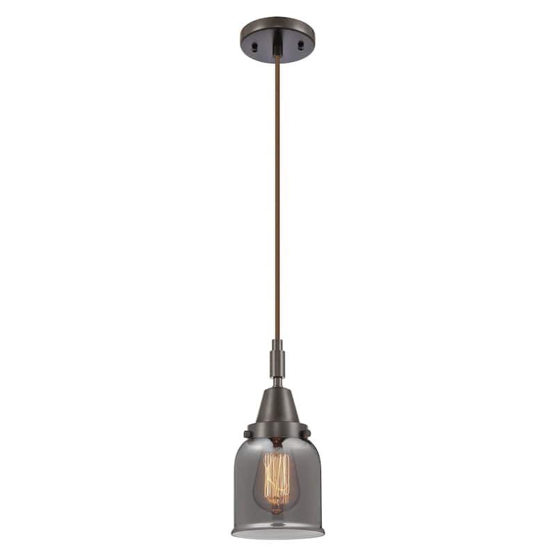Innovations Lighting Downtown Urban - Caden Bell - 1 Light 5" Cord Hung Mini Pendant - Oil Rubbed Bronze/Light Smoke Shade