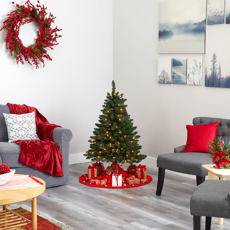 4’ Pre-Lit Northern Rocky Spruce Artificial Christmas Tree, Clear LED Lights - 4 Foot