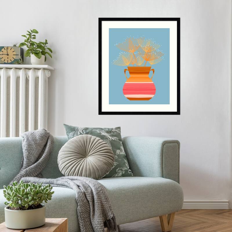 Potted Florals Boho No. 2 by Sannel Larson Wood Framed Wall Art Print - Svelte Noir Black