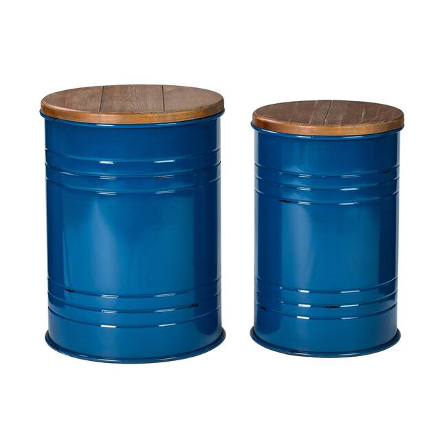 Glitzhome Industrial Farmhouse Round Storage End Tables (Set of 2)