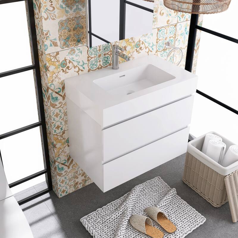 Floating Bathroom Vanity with Solid Surface Top