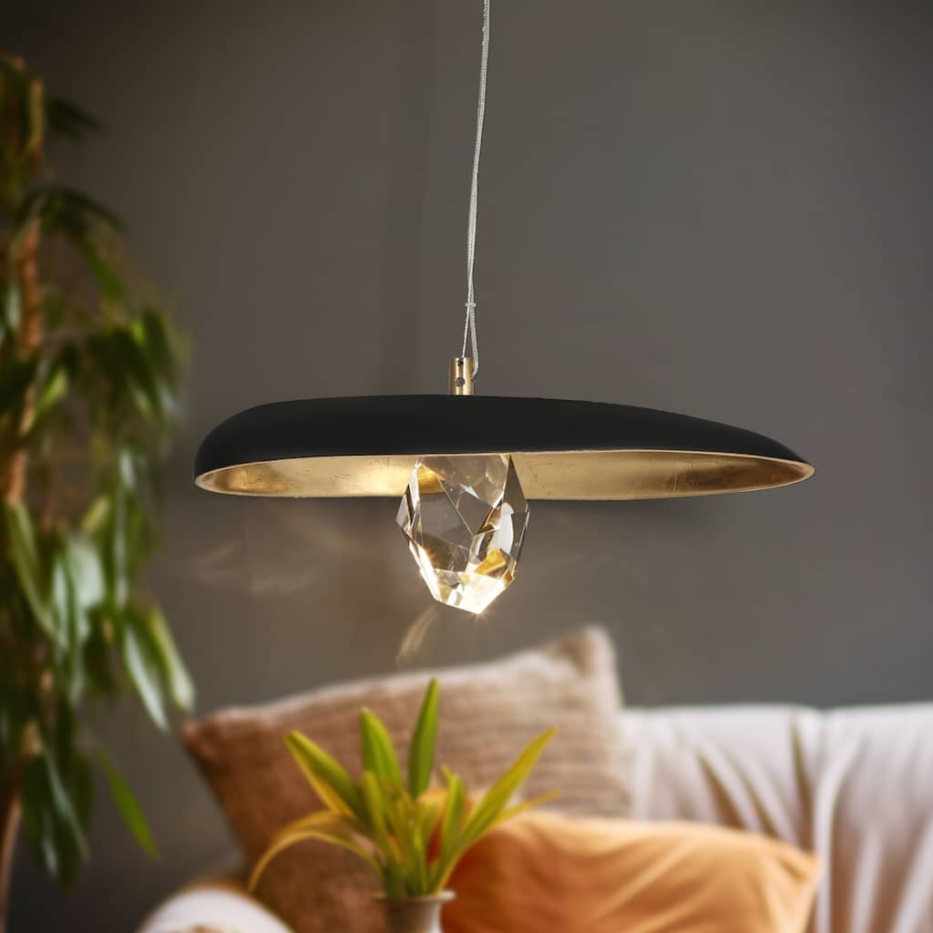 Modern LED 1-Light Pendant Crystal Industrial Island Lights for Kitchen Island - Black