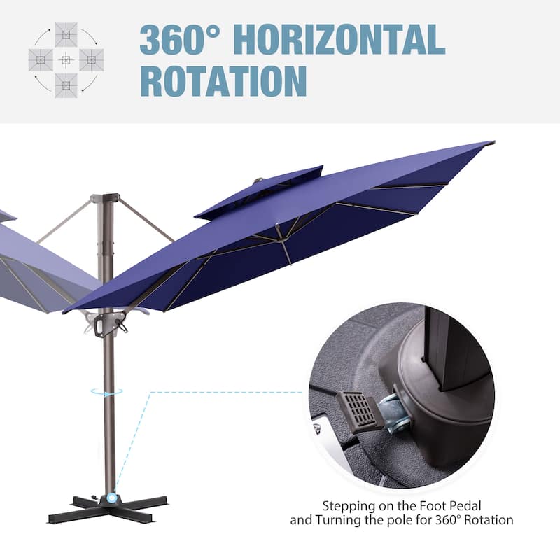 VredHom Patio Outdoor 9 x 11 FT Cantilever-Offset Umbrella with Premium Weight Base