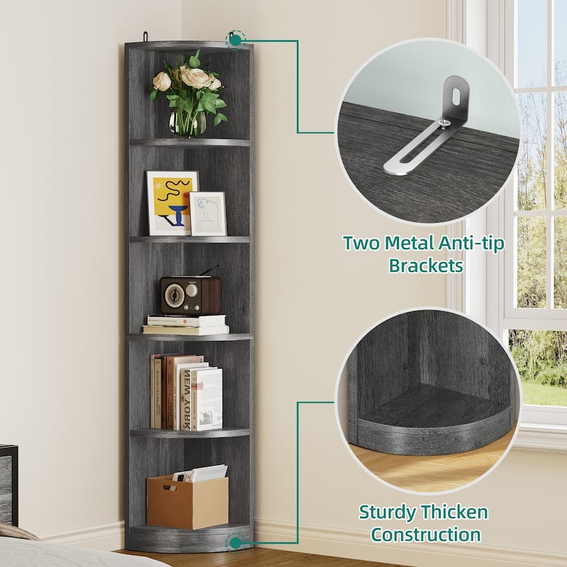 Herrell Wood 5-Tier 70.8" Tall Corner Bookshelf Bookcase