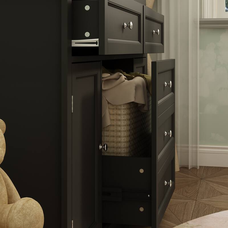 Classic White Baby Changing Table with Storage Cabinets and Drawers