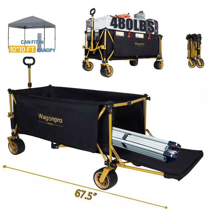 67-1/2in Extra long large Heavy Duty Utility Beach Wagons with Opened Tailgate and All-Terrain Wheels, 480lbs Capacity