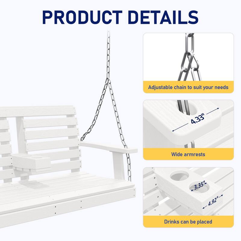 HDPE Plastic Outdoor Porch Swing 2-Person With Chains