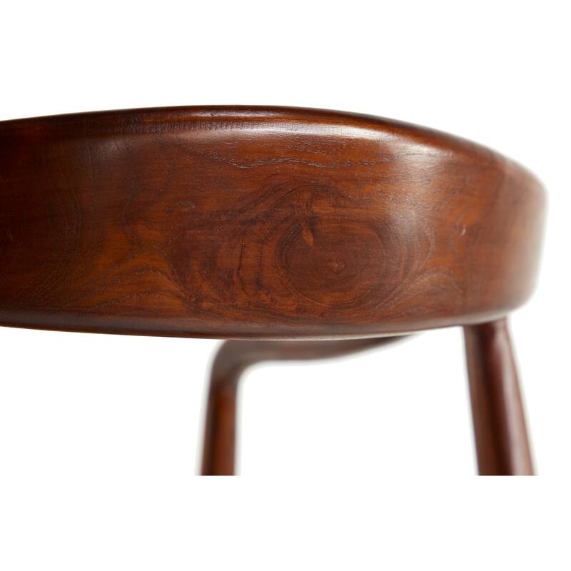 Brown Teak Wood Handmade Rounded Dining Chair with Leather Cushion - 20 x 21 x 32