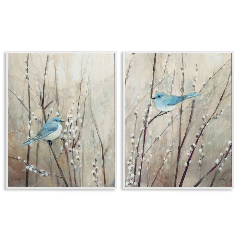 Stupell Peaceful Perched Blue Birds Animal Nature Painting, 2pc Multi Piece Framed Wall Art Set