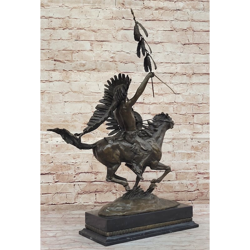 Native American Indian Warrior On Imitative Horseback - Signed Original Bronze Sculpture By Milo