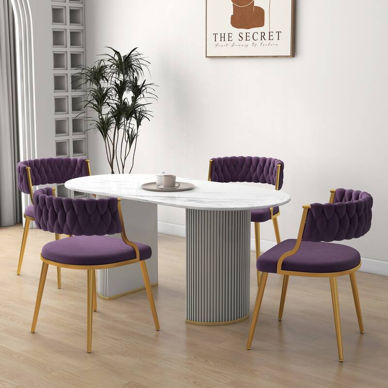 4PACK Upholstered Dining Chairs with Woven Back