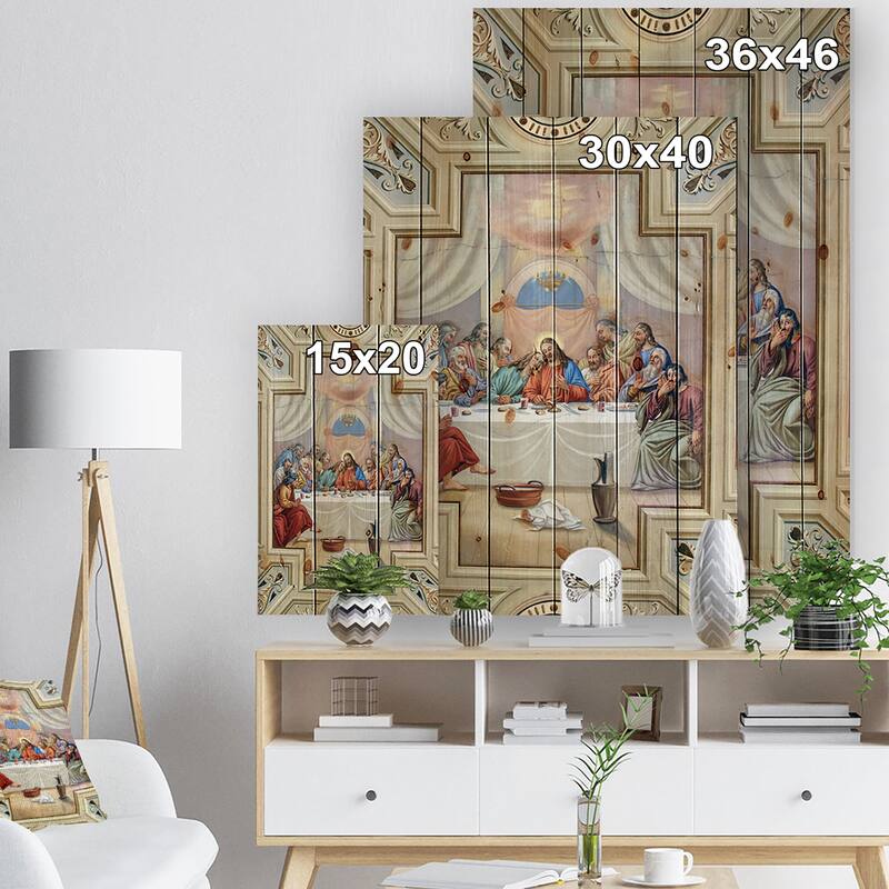 Designart 'Last Supper' Traditional Wood Wall Art Panels - Natural Pine Wood