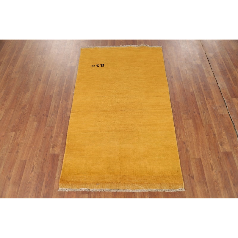 Modern Yellow Gabbeh Oriental Foyer Rug Hand-Knotted Wool Carpet - 3'0"x 5'2"
