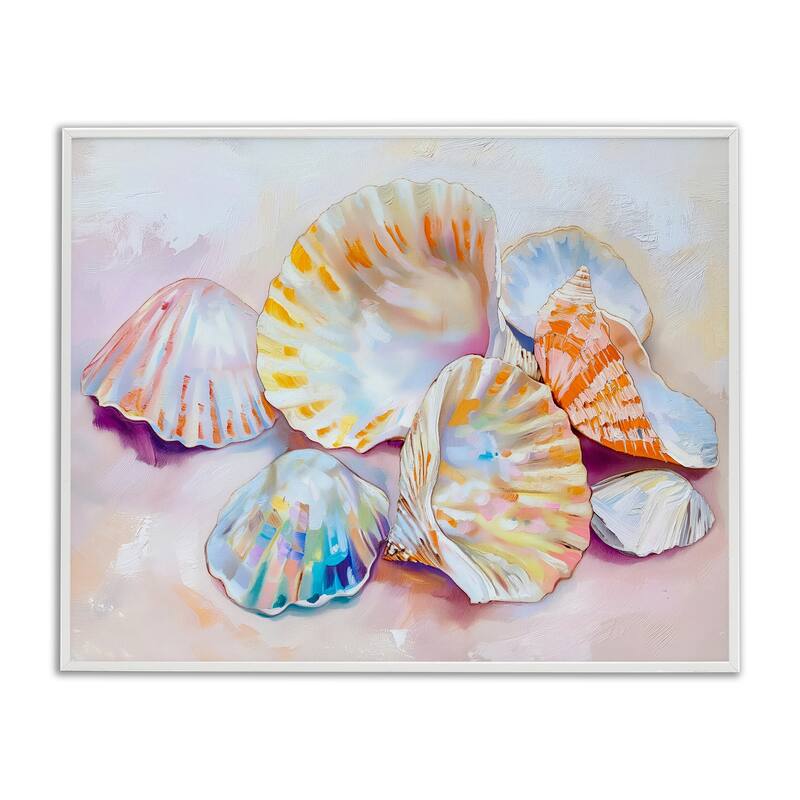 Stupell Pile of Various Seashells Framed Giclee Art Design By Arlington Prints - 20 x 16 - White