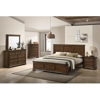 Roundhill Furniture Maderne Traditional Wood Panel Bed with Dresser, Mirror, Nightstand, Chest