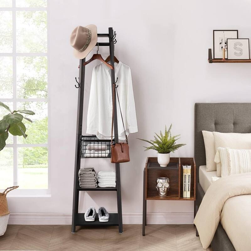 Coat Rack Freestanding,Hall Tree with Metal Basket