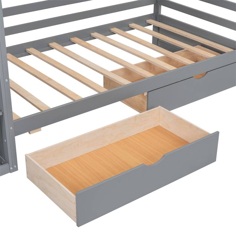 Twin size House Bed with Two Drawers and Wardrobe