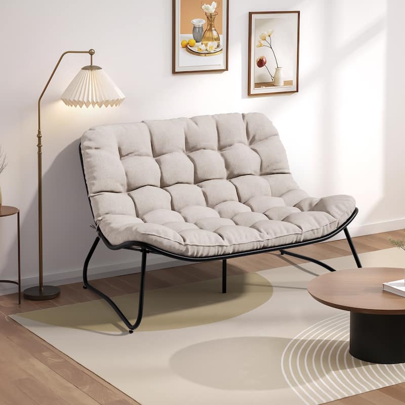 Double Papasan Chair Loveseat Oversized All-weather PE Rattan Chair with Cushion - Beige