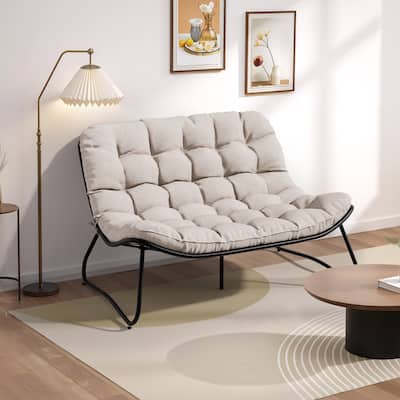 Double Papasan Chair Loveseat Oversized All-weather PE Rattan Chair with Cushion