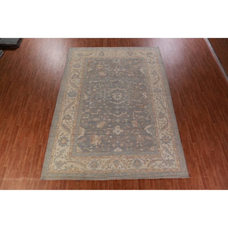 Hand Knotted Oriental 100% Wool Carpet Transitional All-Over Greys & Charcoal Oushak Area Rug - 13' 10'' X 10' 1''