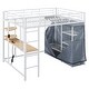preview thumbnail 8 of 16, Full Size Loft Metal Bed with Desk, Shelves, Power Outlet, LED Light and Wardrobe, White