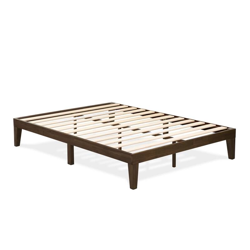 Full Size Platform Bed - Modern Wood Bed Frame with Solid Legs - Walnut Finish