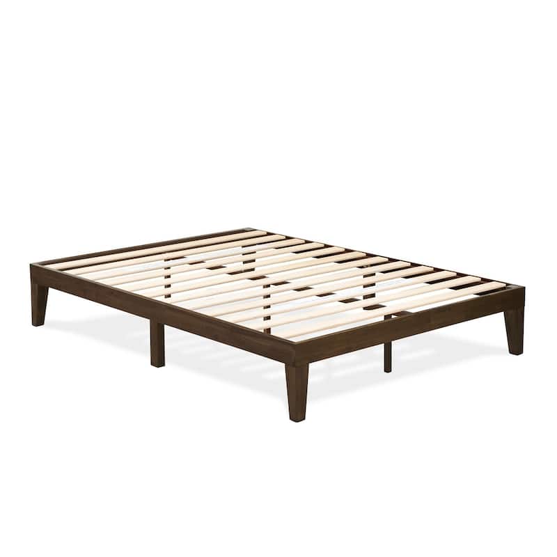 Retro Platform Bed Frame - Modern Wood Bed with Solid Legs - Mid-Century Bedroom Furniture - Walnut Finish