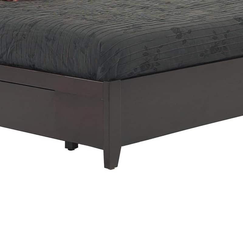 Klio Twin Size Bed, 4 Storage Drawers, Low Profile, Dark Brown Mahogany