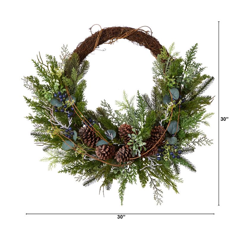 Pine Pinecone on Twig Ring Artificial Christmas Wreath, 30-Inch, Unlit - Brown