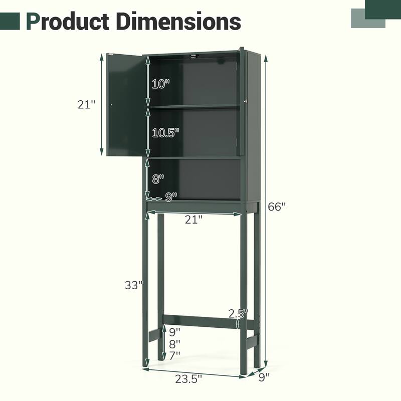Gymax 66'' Over the Toilet Storage Cabinet w/Fluted Doors Adjustable