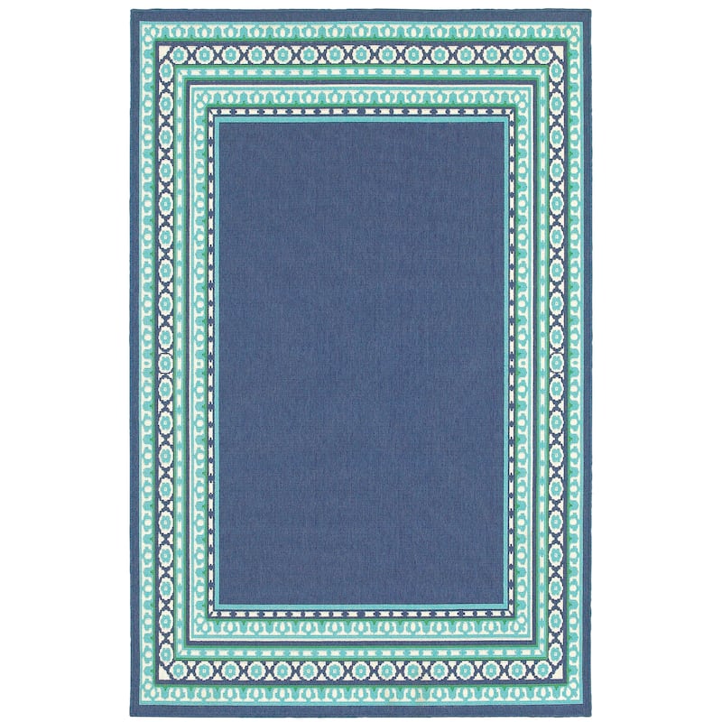 Style Haven Martinque Green Bordered Navy Indoor/ Outdoor Area Rug~