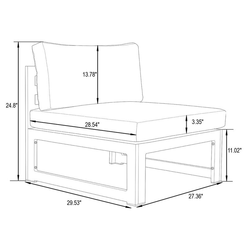 Chelsea 5-Piece Modern Armless Patio Sectional and Coffee Table for Patio Garden Summer Yard Porch