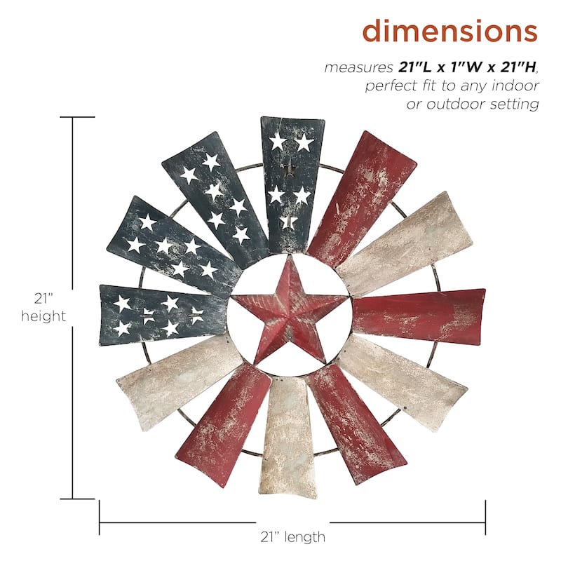 Alpine Corporation 21" Tall Indoor/Outdoor Patriotic Windmill Wall Art Decor